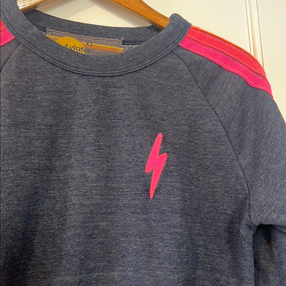 Aviator Nation Bolt Embroidery Striped Crop Crewneck Navy - Picture 7 of 9